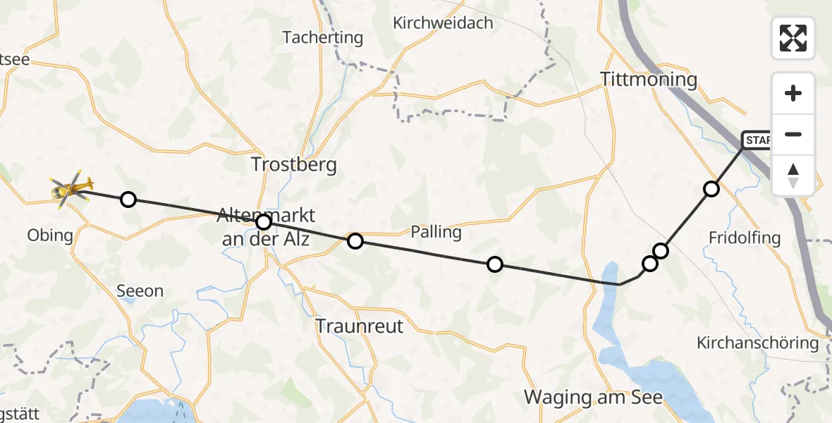 Flugroute Rettungshubschrauber Riedersbach - Obing, 01 Juli 2026, 06:40