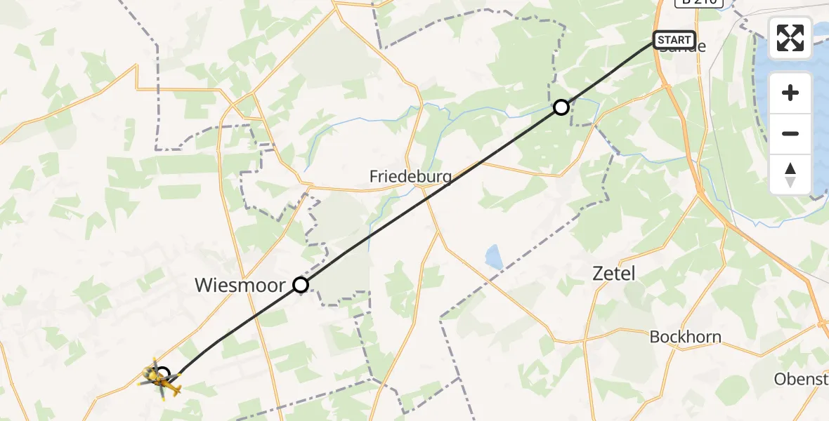 Flugroute Rettungshubschrauber Sande - Wiesmoor, 01 Juli 2026, 06:41
