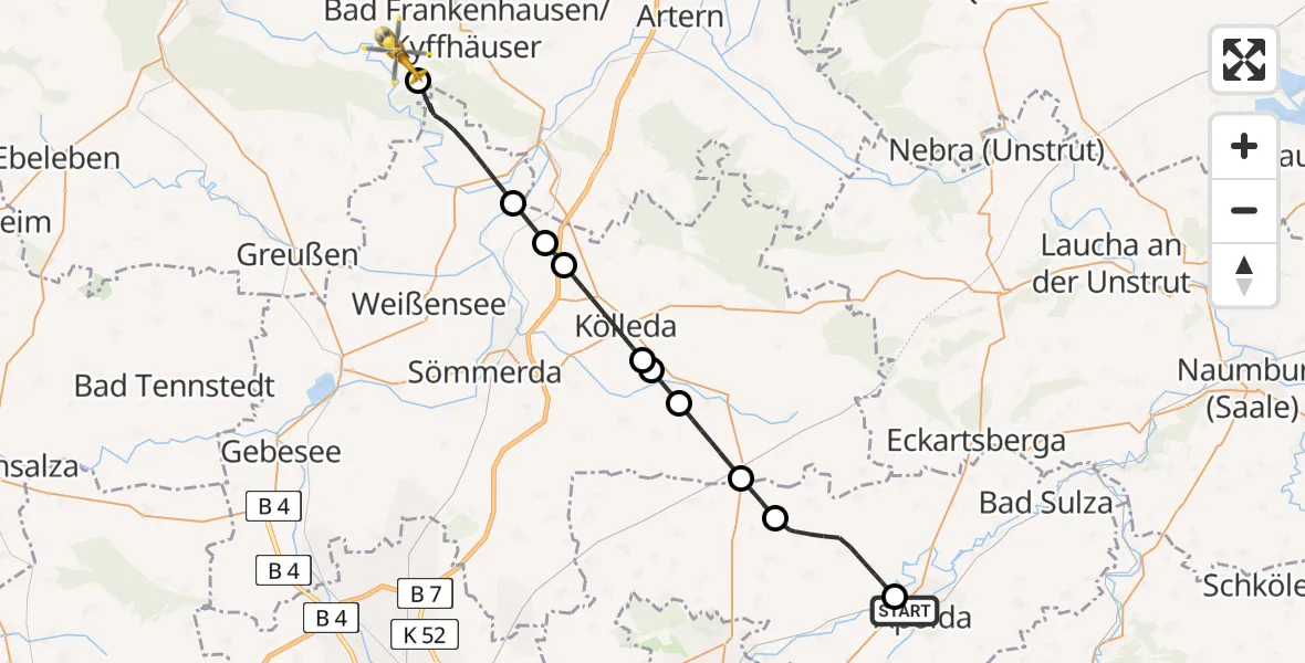 Flugroute Rettungshubschrauber Apolda - Kyffhäuserland, 01 Juli 2026, 06:44
