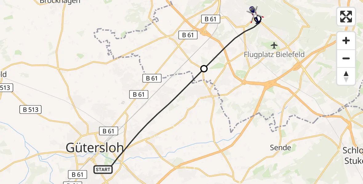Flugroute Polizeihubschrauber Gütersloh - Luftrettungszentrum Bielefeld, 01 Juli 2026, 06:48