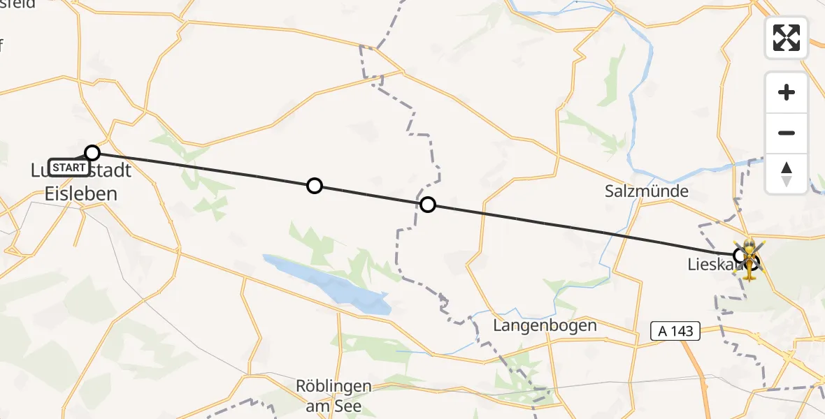 Flugroute Rettungshubschrauber Helios Hospital Lutherstadt Eisleben - Martha-Maria Halle-Dölau Hospital, 01 Juli 2026, 06:54