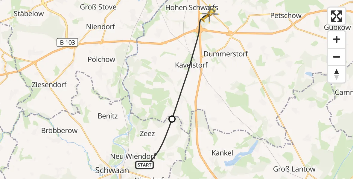 Flugroute Ambulanzhubschrauber Wiendorf - Dummerstorf, 01 Juli 2026, 07:09