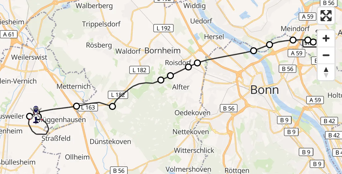 Flugroute Polizeihubschrauber Sankt Augustin - Weilerswist UL, 01 Juli 2026, 07:24
