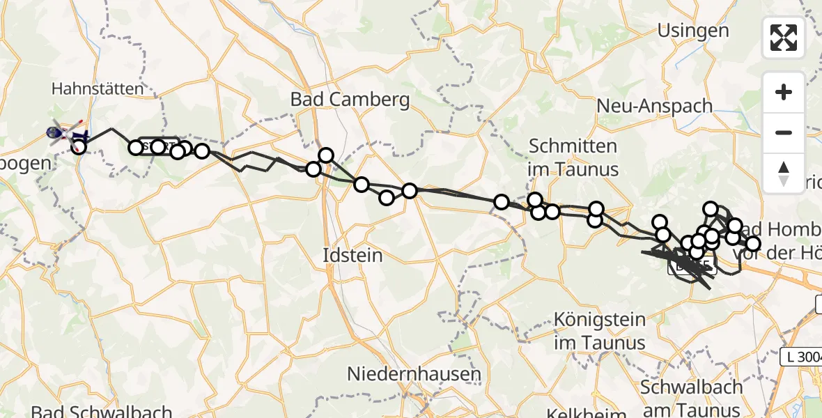 Flugroute Polizeihubschrauber Kaltenholzhausen - Mudershausen, 01 Juli 2026, 07:27