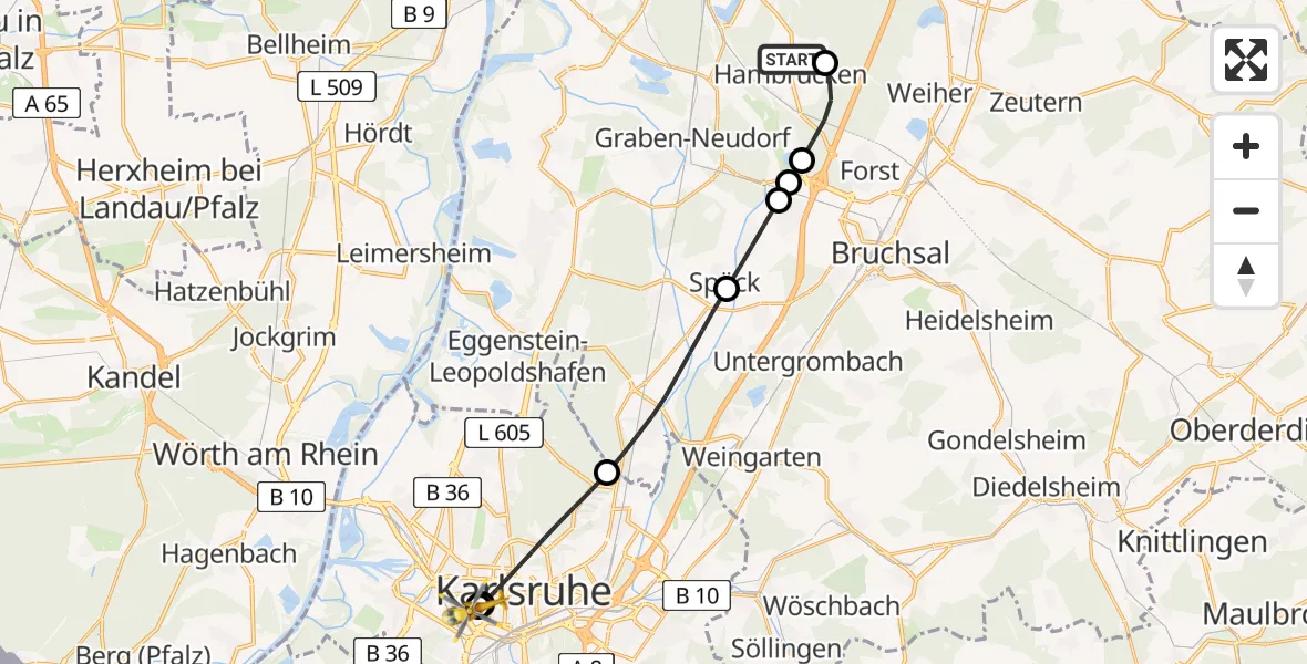 Flugroute Ambulanzhubschrauber Hambrücken - Sankt Vincentius Hospital, 01 Juli 2026, 07:28