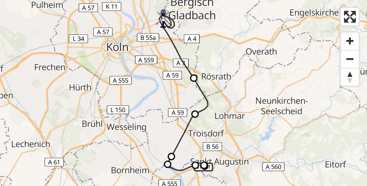 Flugroute Polizeihubschrauber Sankt Augustin - Köln, 01 Juli 2026, 07:28