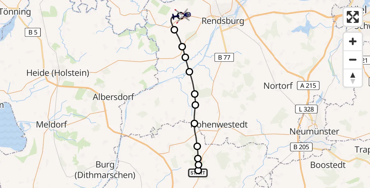 Flugroute Polizeihubschrauber Itzehoe Hungriger Wolf Flugplatz - Militärflugplatz Hohn, 01 Juli 2026, 07:30