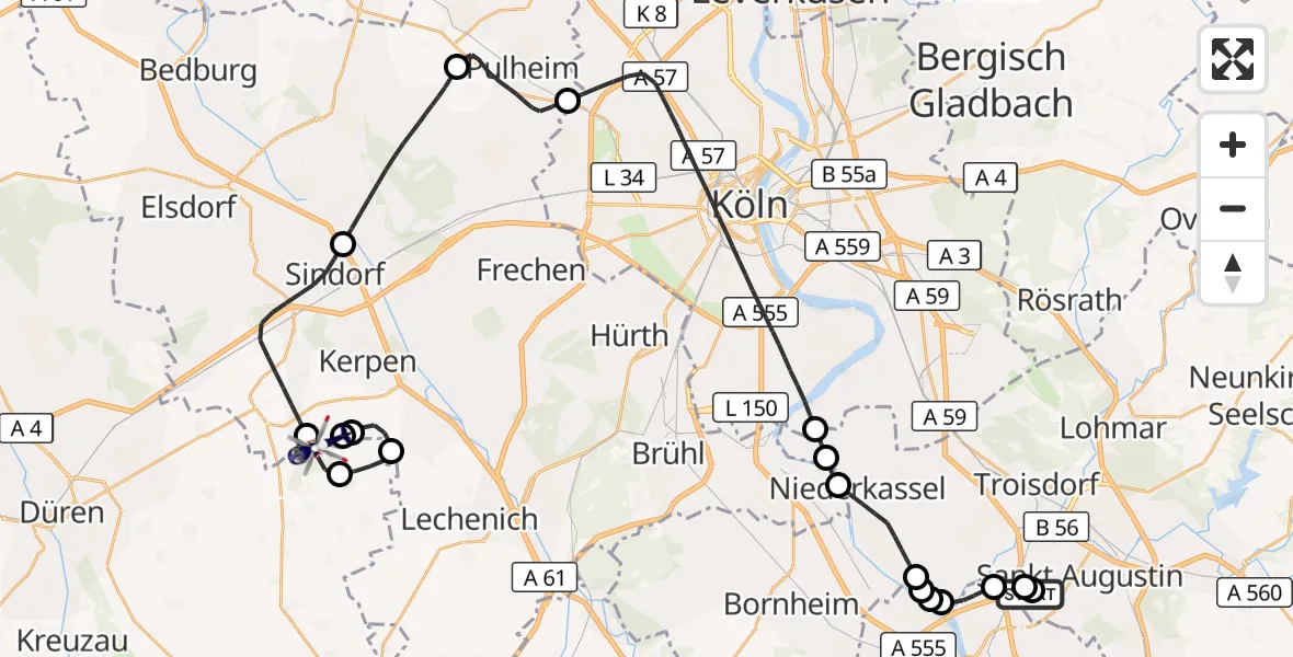 Flugroute Polizeihubschrauber Sankt Augustin - Militärflugplatz Nörvenich, 01 Juli 2026, 07:32