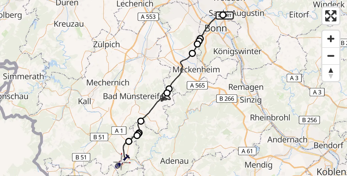 Flugroute Polizeihubschrauber Sankt Augustin - Blankenheim, 01 Juli 2026, 07:33
