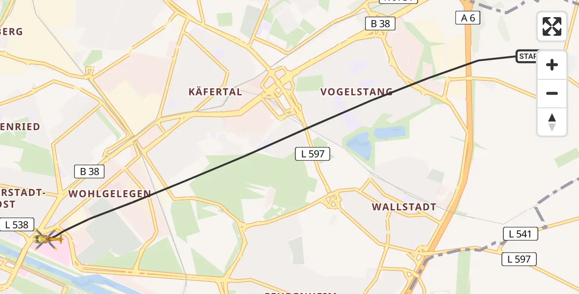 Flugroute Rettungshubschrauber Mannheim - Mannheim, 01 Juli 2026, 07:36