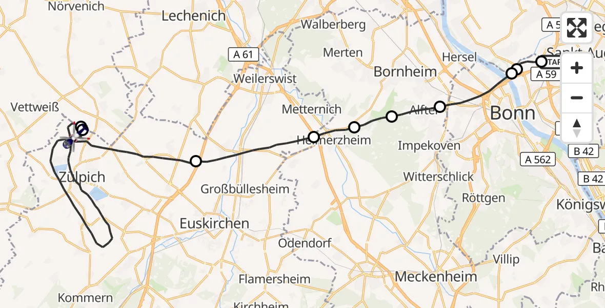 Flugroute Polizeihubschrauber Sankt Augustin - Zülpich, 01 Juli 2026, 07:37