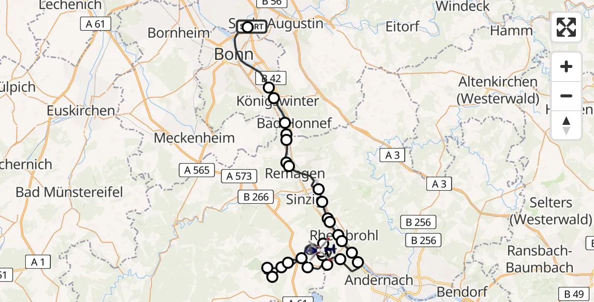 Flugroute Polizeihubschrauber Sankt Augustin - Gönnersdorf, 01 Juli 2026, 07:38