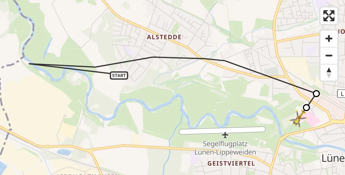 Flugroute Rettungshubschrauber Lünen - Sankt Marien Hospital, 01 Juli 2026, 07:39