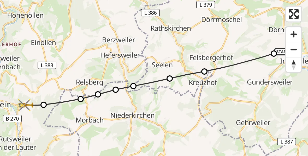Flugroute Rettungshubschrauber Imsweiler UL - Wolfstein, 01 Juli 2026, 07:45