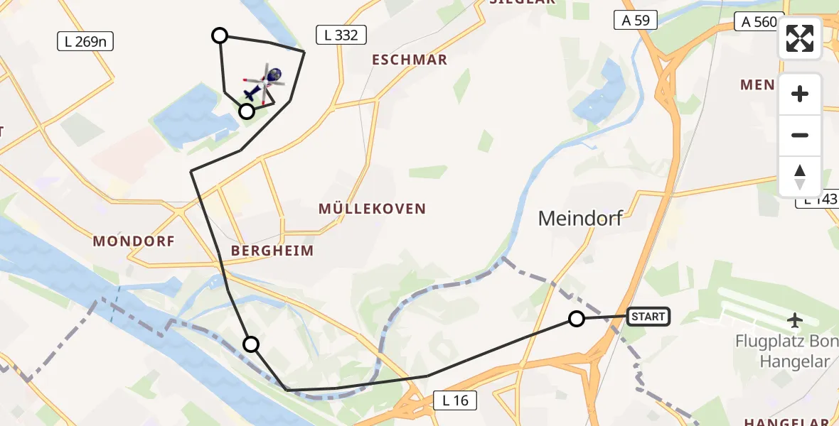 Flugroute Polizeihubschrauber Sankt Augustin - Troisdorf, 01 Juli 2026, 07:49
