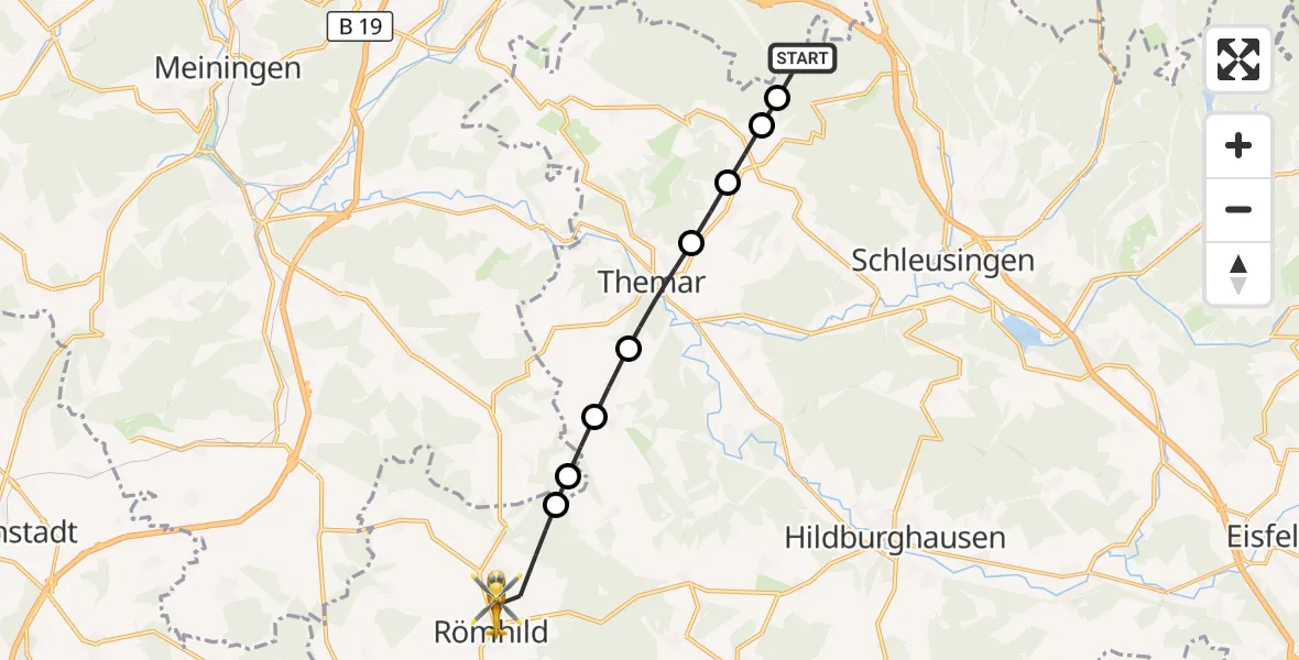 Flugroute Rettungshubschrauber Suhl - Römhild, 01 Juli 2026, 08:01
