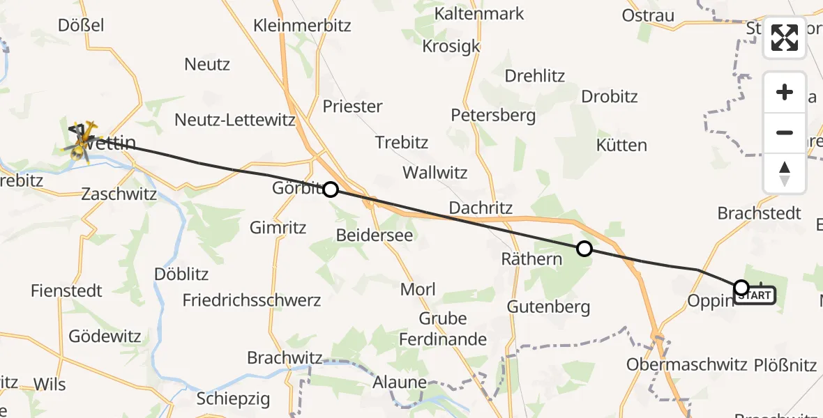 Flugroute Rettungshubschrauber Halle-Oppin Flugplatz - Wettin-Löbejün, 01 Juli 2026, 08:02