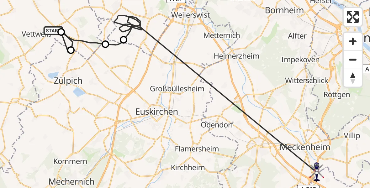 Flugroute Polizeihubschrauber Vettweiß - Meckenheim, 01 Juli 2026, 08:03