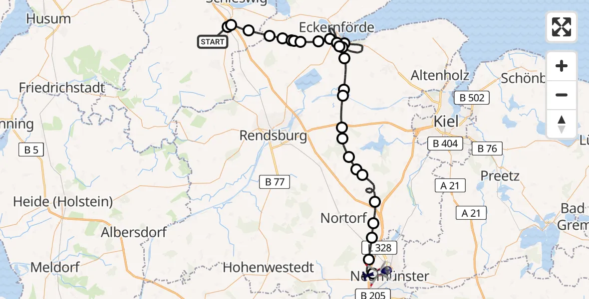 Flugroute Polizeihubschrauber Militärflugplatz Schleswig - Neumünster Flughafen, 01 Juli 2026, 08:03