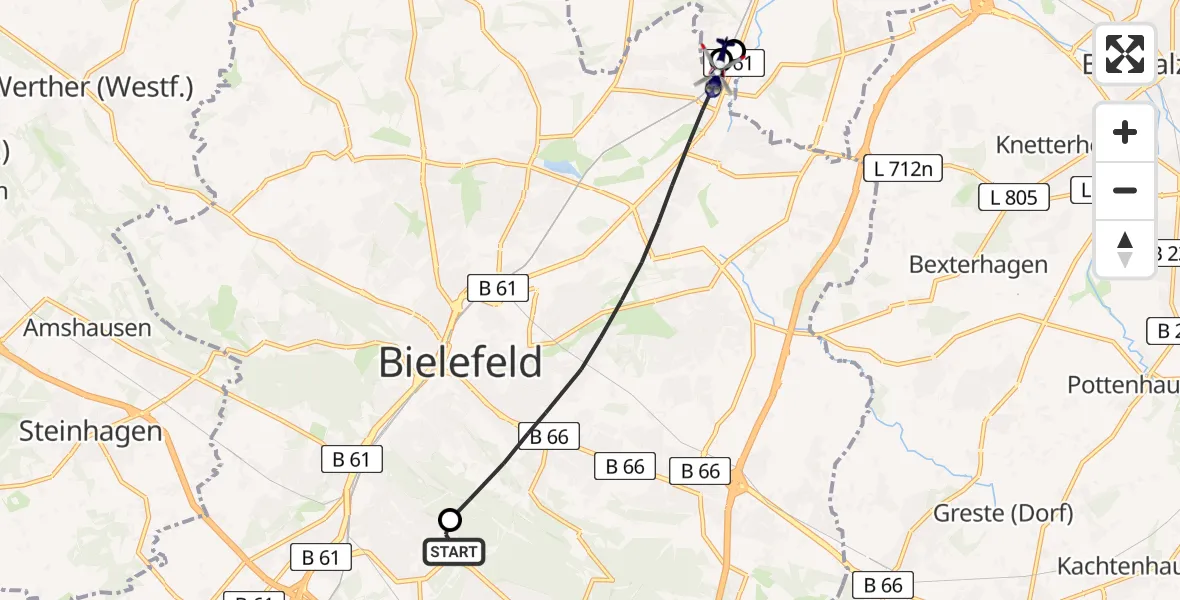 Flugroute Polizeihubschrauber Luftrettungszentrum Bielefeld - Bielefeld, 01 Juli 2026, 08:03