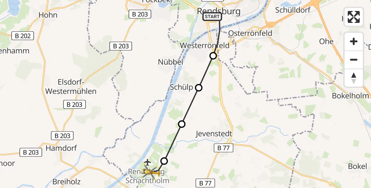 Flugroute Ambulanzhubschrauber Rendsburg - Hörsten, 01 Juli 2026, 08:09