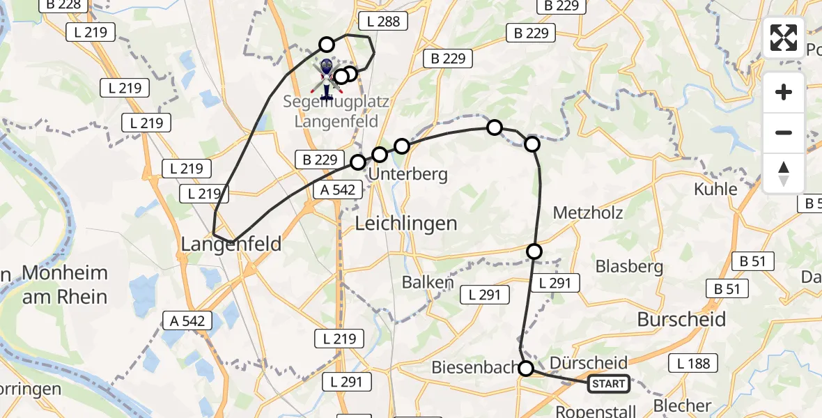 Flugroute Polizeihubschrauber Burscheid - Langenfeld-Wiescheid Flugplatz, 01 Juli 2026, 08:09
