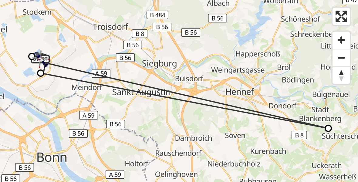 Flugroute Polizeihubschrauber Troisdorf - Troisdorf, 01 Juli 2026, 08:20