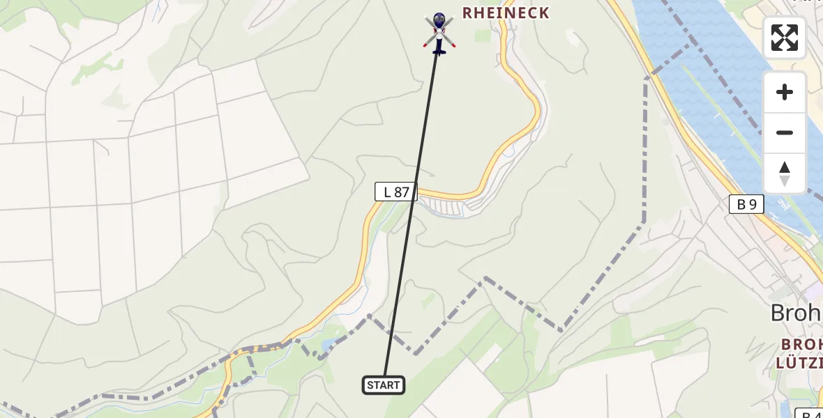 Flugroute Polizeihubschrauber Brohl-Lützing - Bad Breisig, 01 Juli 2026, 08:21
