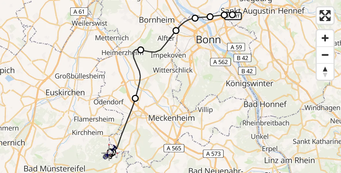 Flugroute Polizeihubschrauber Bonn-Hangelar Flugplatz - Euskirchen, 01 Juli 2026, 08:26