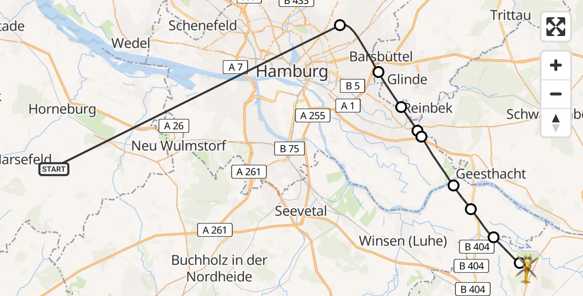 Flugroute Rettungshubschrauber Harsefeld - Brietlingen, 01 Juli 2026, 08:28