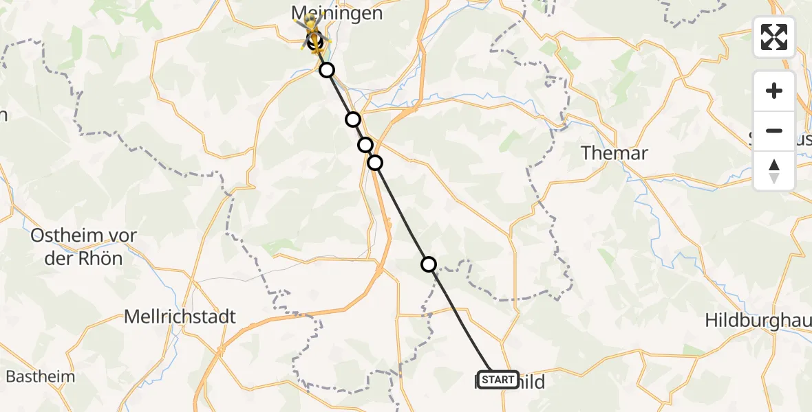 Flugroute Rettungshubschrauber Römhild - Helios Clinic Meiningen, 01 Juli 2026, 08:31