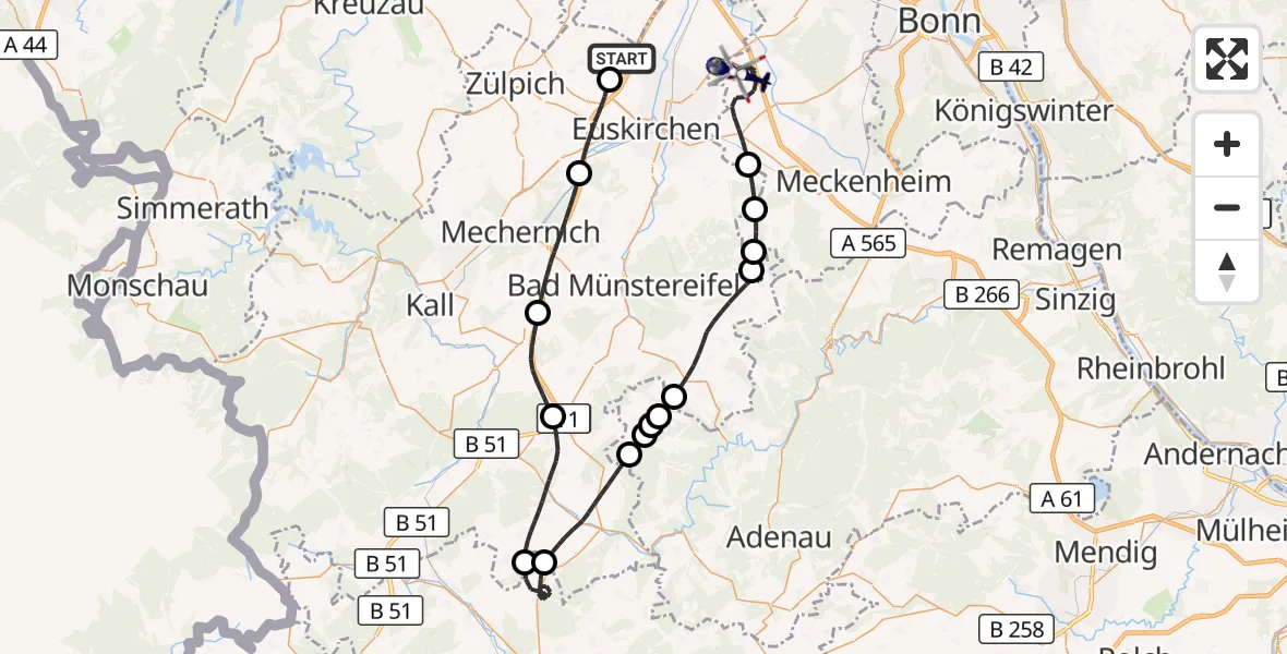 Flugroute Polizeihubschrauber Zülpich - Swisttal, 01 Juli 2026, 08:32