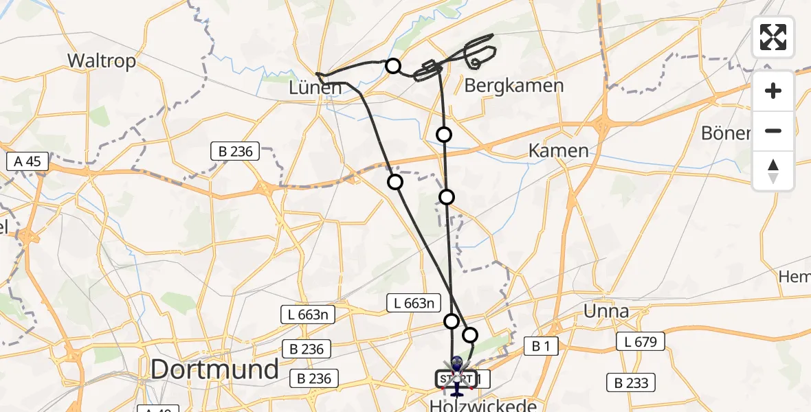 Flugroute Polizeihubschrauber Dortmund Flughafen - Dortmund Flughafen, 01 Juli 2026, 08:32