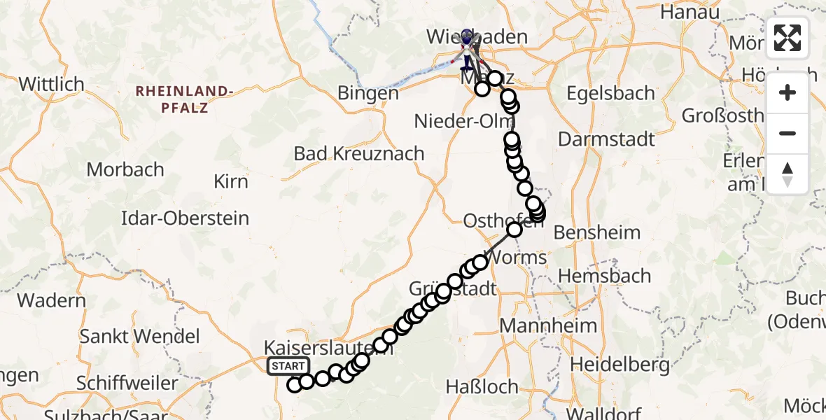 Flugroute Polizeihubschrauber Bann - Wiesbaden, 01 Juli 2026, 08:35