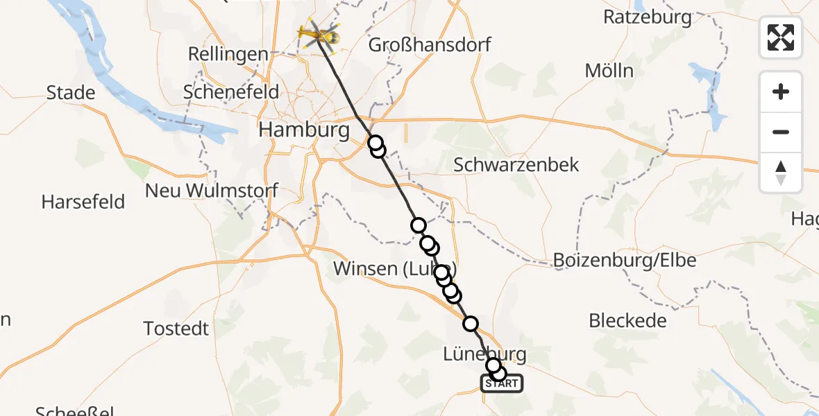 Flugroute Rettungshubschrauber Deutsch Evern - Hamburg, 01 Juli 2026, 08:38