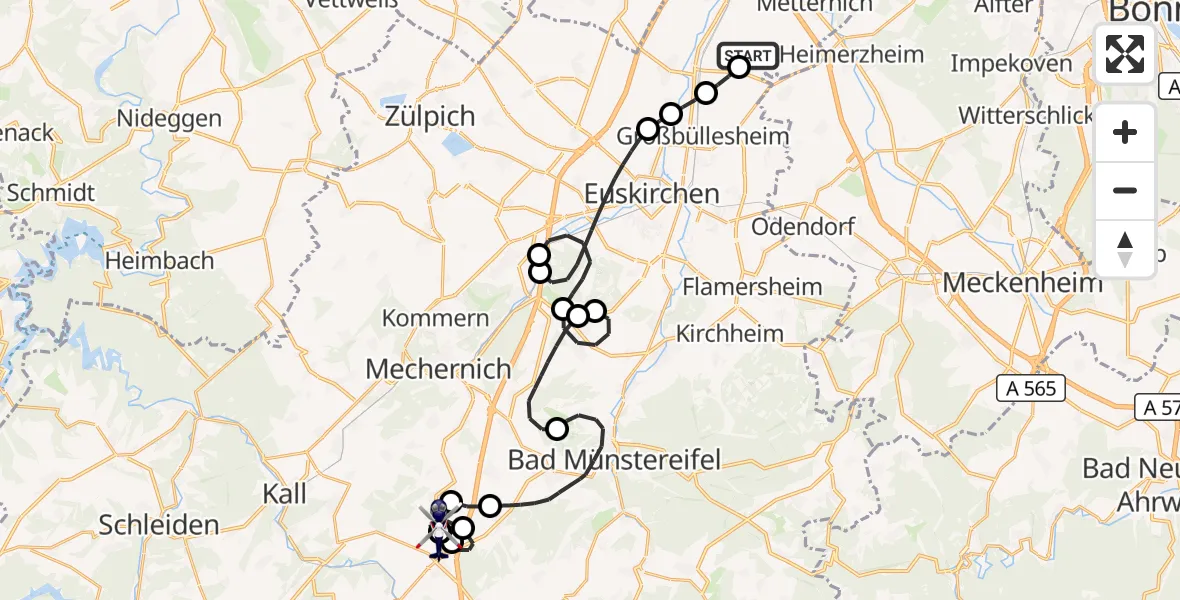 Flugroute Polizeihubschrauber Weilerswist UL - Mechernich, 01 Juli 2026, 08:39