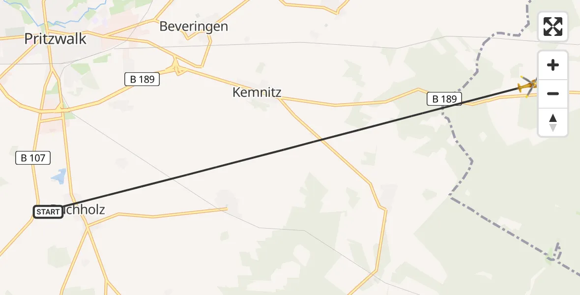Flugroute Rettungshubschrauber Pritzwalk - Heiligengrabe, 01 Juli 2026, 08:43