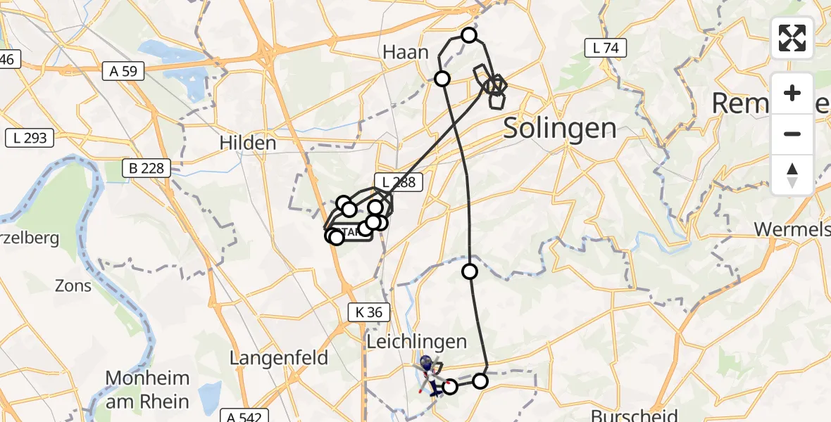 Flugroute Polizeihubschrauber Langenfeld-Wiescheid Flugplatz - Leichlingen (Rhld.), 01 Juli 2026, 08:45