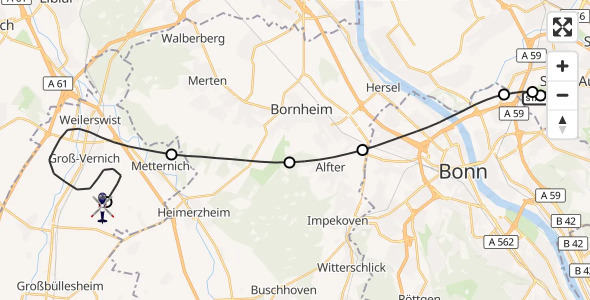 Flugroute Polizeihubschrauber Sankt Augustin - Weilerswist UL, 01 Juli 2026, 08:47