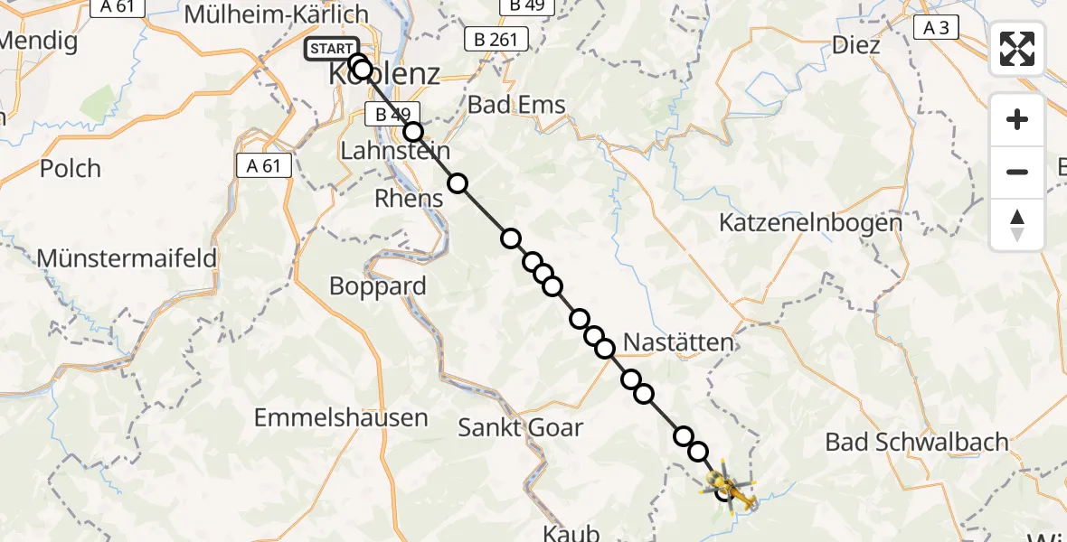 Flugroute Rettungshubschrauber Koblenz - Lorch, 01 Juli 2026, 08:49