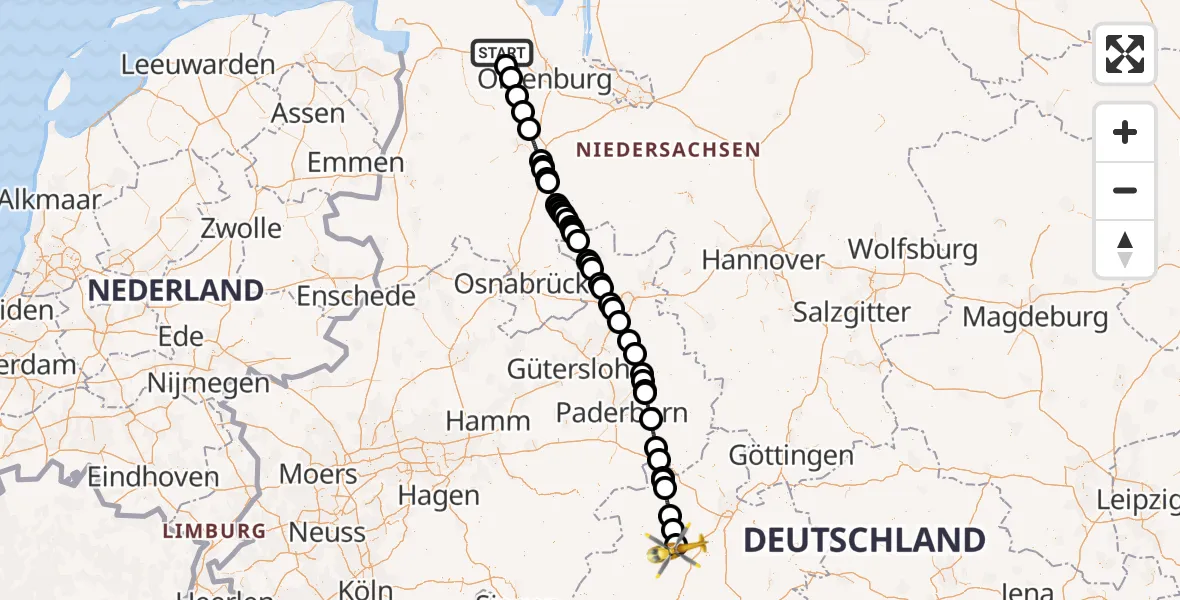 Flugroute Rettungshubschrauber Westerstede - Bad Wildungen, 01 Juli 2026, 08:49