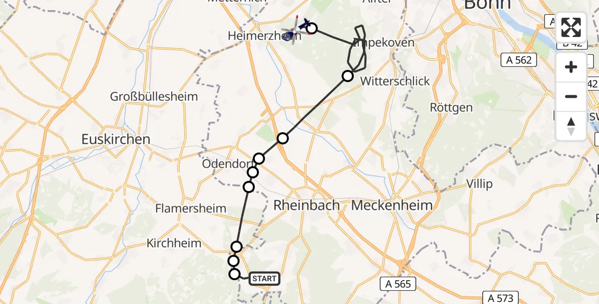 Flugroute Polizeihubschrauber Rheinbach - Swisttal, 01 Juli 2026, 08:52