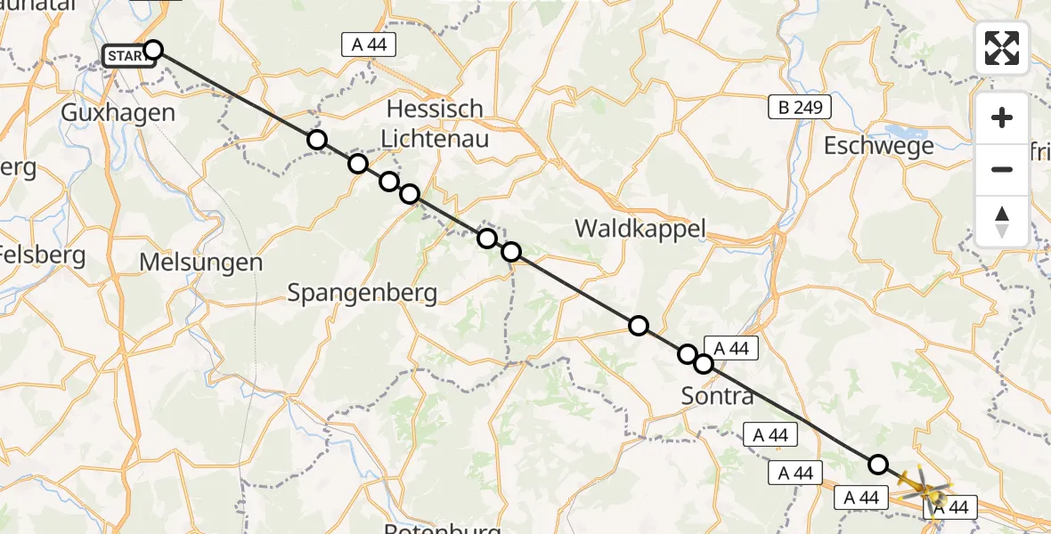 Flugroute Rettungshubschrauber Fuldabrück - Herleshausen, 01 Juli 2026, 08:54