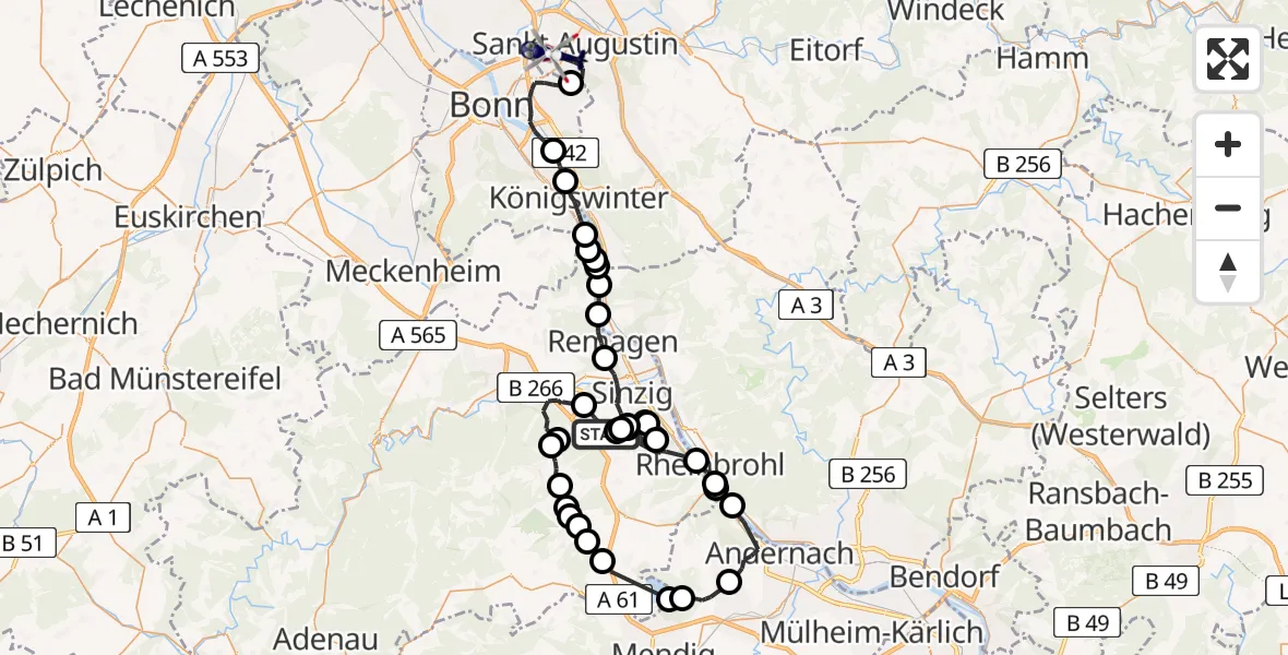 Flugroute Polizeihubschrauber Sinzig - Bonn-Hangelar Flugplatz, 01 Juli 2026, 08:55