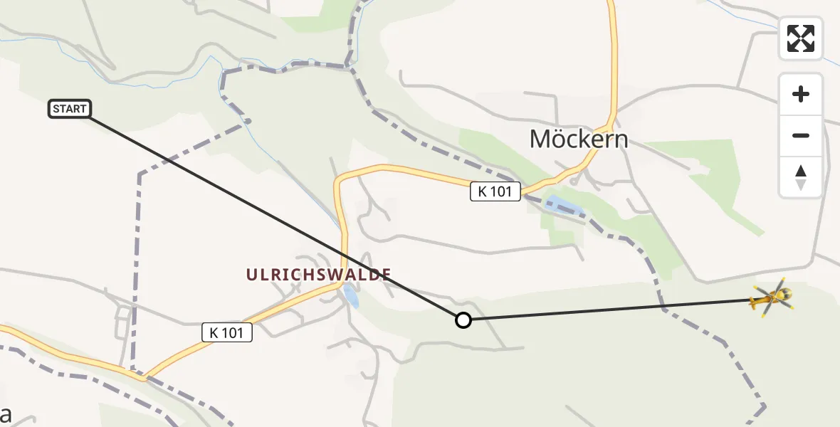 Flugroute Rettungshubschrauber Stadtroda - Möckern, 01 Juli 2026, 08:57