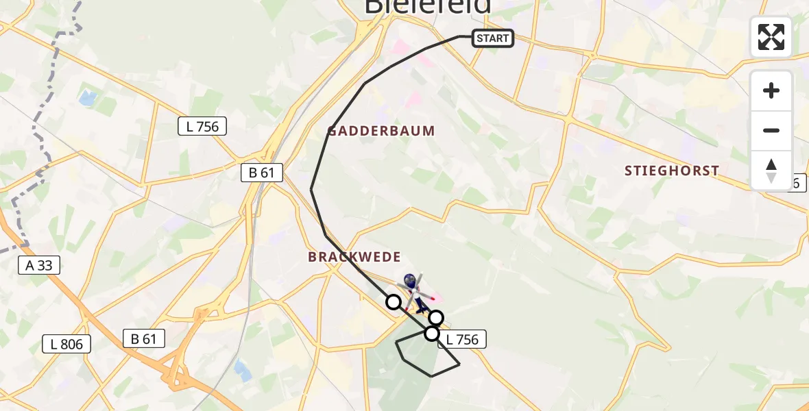 Flugroute Polizeihubschrauber Bielefeld - Luftrettungszentrum Bielefeld, 01 Juli 2026, 08:58