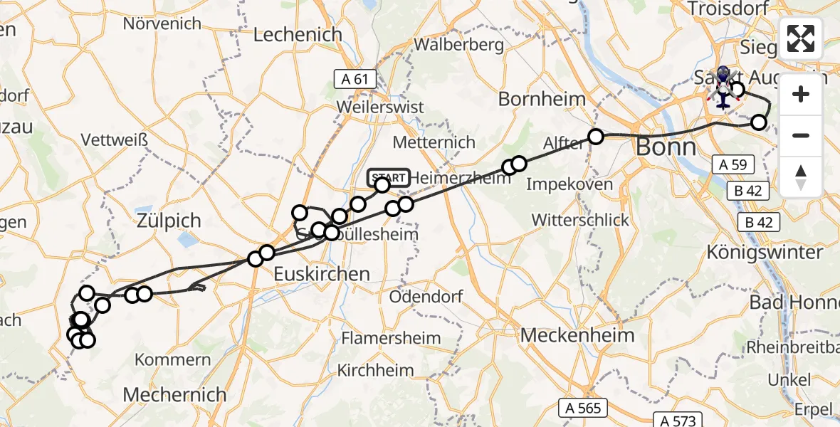 Flugroute Polizeihubschrauber Weilerswist UL - Sankt Augustin, 01 Juli 2026, 09:08