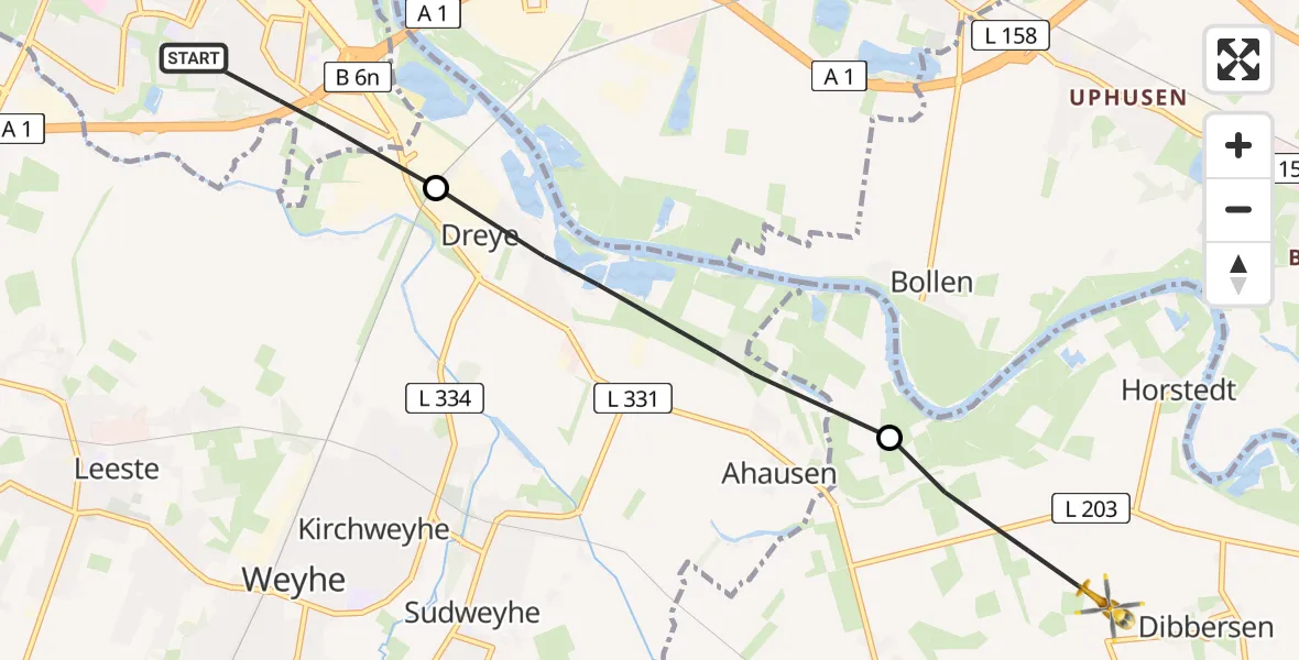 Flugroute Rettungshubschrauber Bremen - Thedinghausen, 01 Juli 2026, 09:09