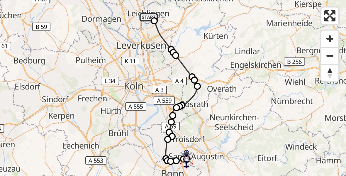 Flugroute Polizeihubschrauber Leichlingen (Rhld.) - Sankt Augustin, 01 Juli 2026, 09:11