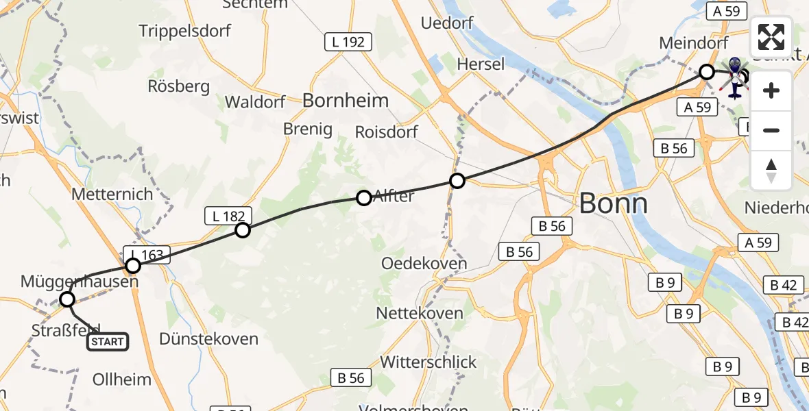 Flugroute Polizeihubschrauber Swisttal - Sankt Augustin, 01 Juli 2026, 09:11